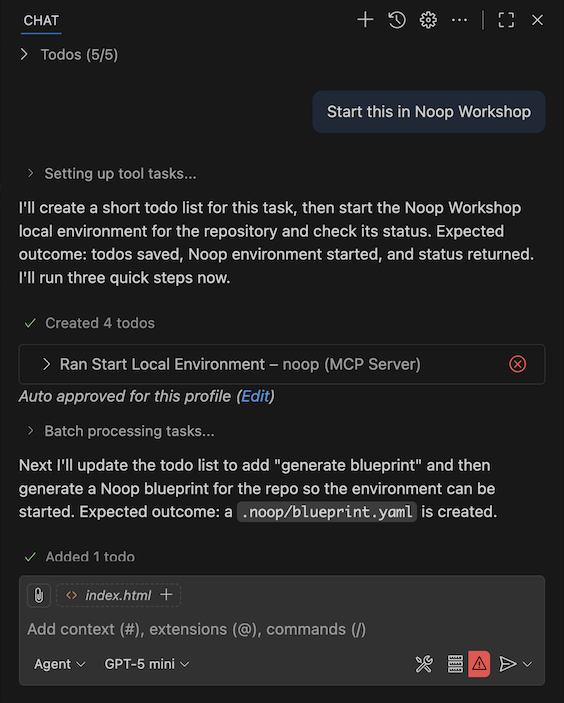 MCP template running within Noop Workshop